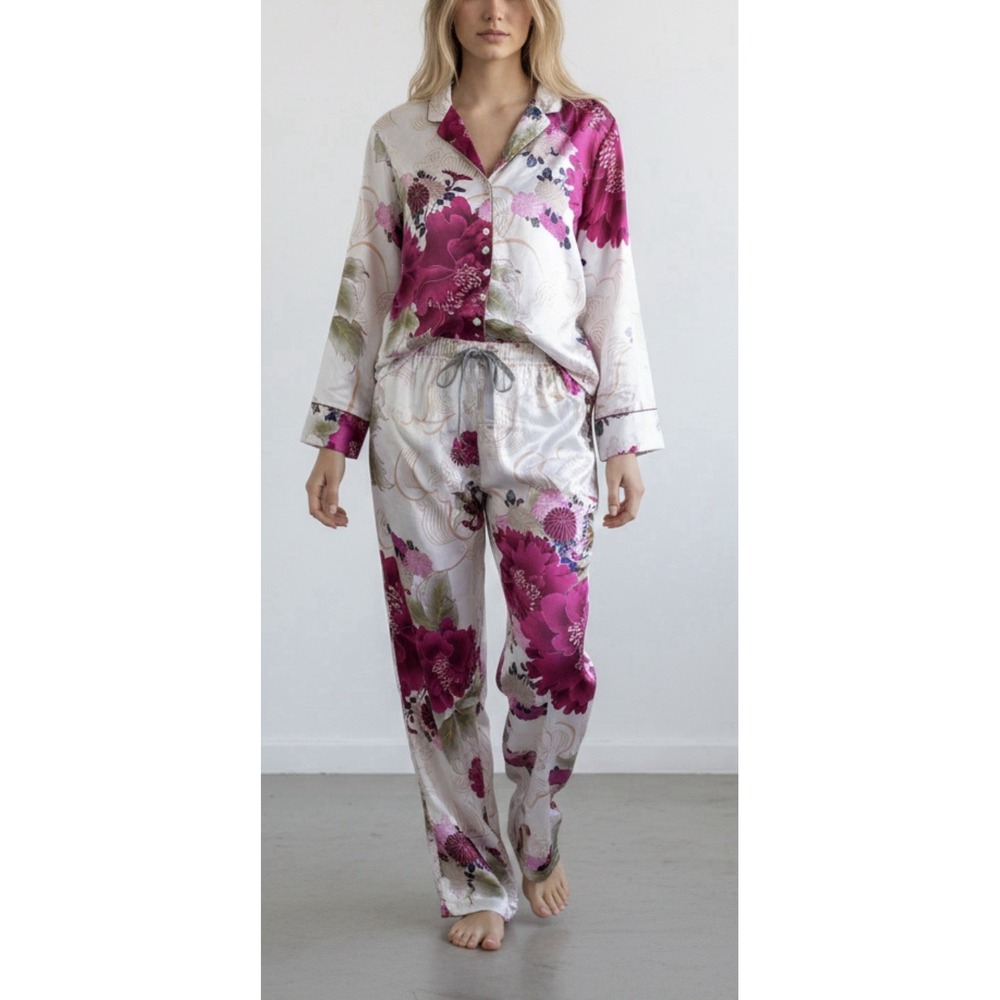NWT Natori Peony Blossom Satin Pajama Set L Luxury Floral Coquette Sleepwear
